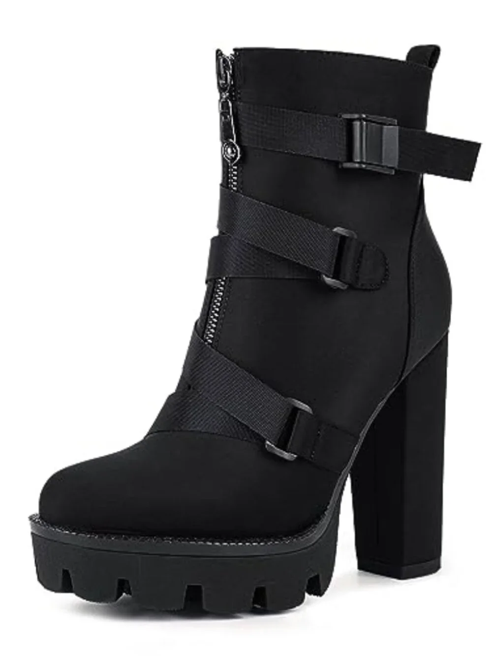 Platform Chunky Heel Combat Booties Lace Up Ankle Boots Round Toe Zip